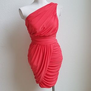 One Shoulder Coral Bodycon Dress